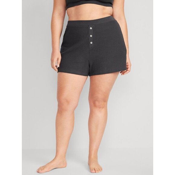 Old Navy Womens Plus Size 2X High-Waisted Waffle-Knit Pajama Shorts in Gray 1929 - Picture 1 of 7